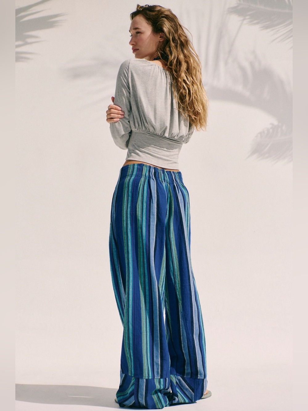 NWOT Free People Blue Striped Wide-Leg Pants - Picture 5 of 15